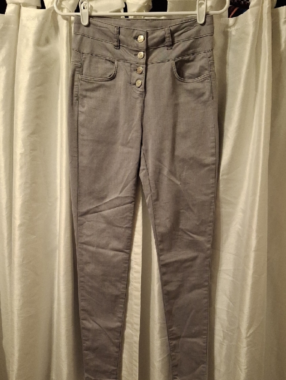 High-Rise Women's Gray Skinny Jeans - Picture 3 of 9
